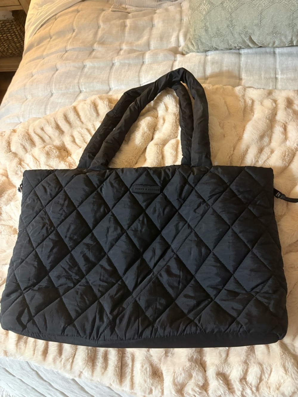 Black Quilted Tote Bag by Poppy & Peonies